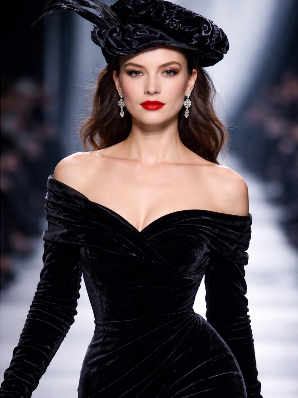 Stunning Elegant Vintage Elegant Black Beret painters Hat-with feathers